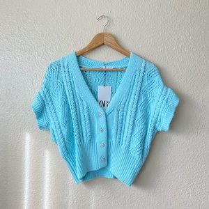 NWT ZARA aqua knit cardigan top